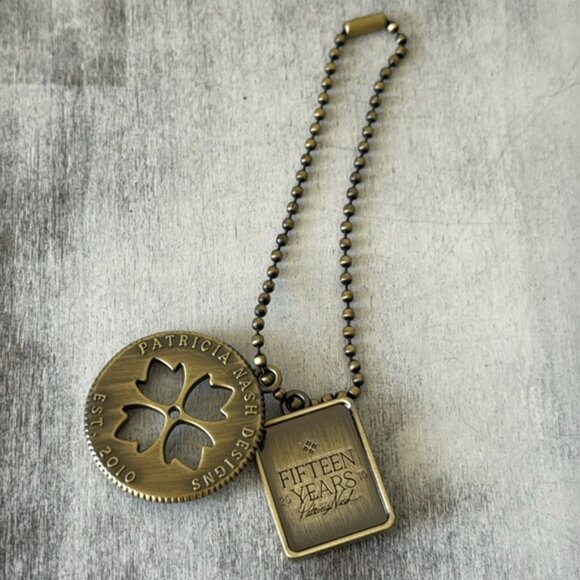 Patricia Nash Fifteen Years Brass Handbag Tag Charm Accent - Picture 2 of 12